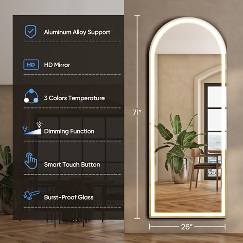 Arched LED Mirror Full Length Standing (Led-white Arched / 70"L x 26"W)