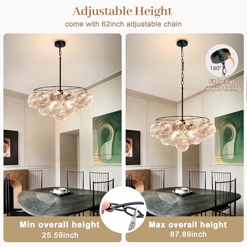 Bubble Glass Globe Chandelier (Black and Clear Shade / 24inch)