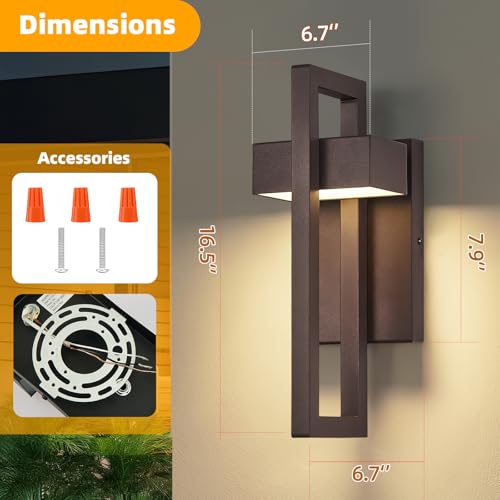 16.5'' LED Outdoor Wall Sconce Dusk to Dawn Exterior Lights (Brown - Dusk to Dawn / 16.5Inch - 2 Pack)