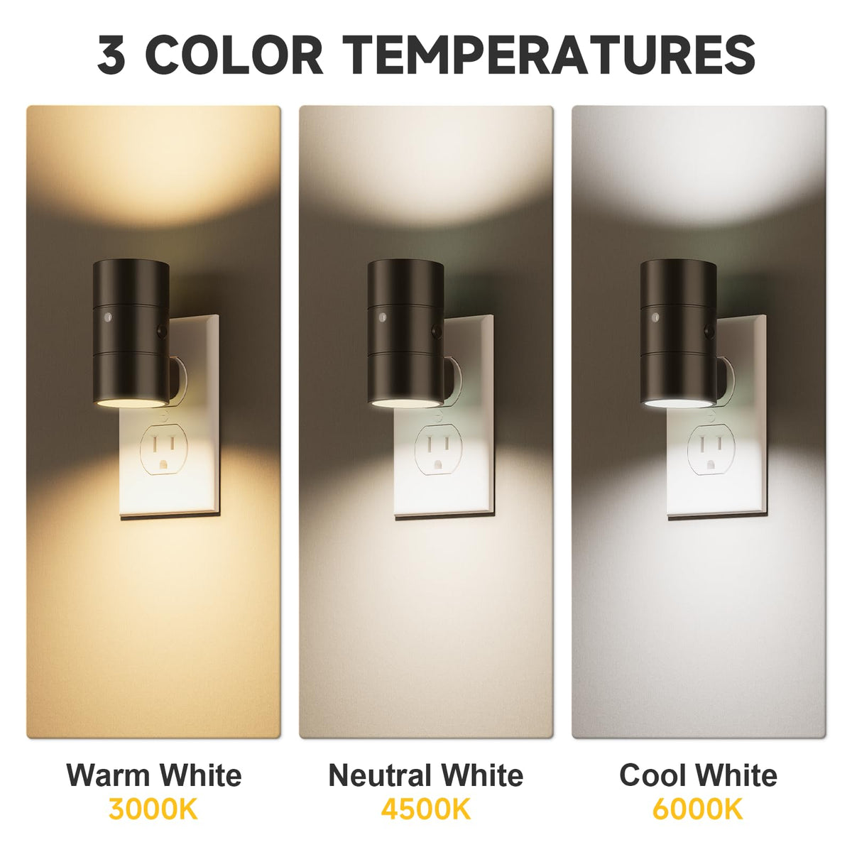 Night Lights Plug into Wall (Black-Warm White/Neutral White/Cool White / 8 Pack)