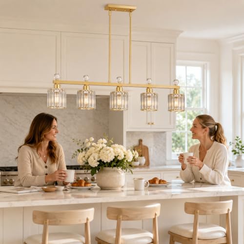 39" Crystal Island Light for Kitchen 5 (Gold / 5 light-39in)