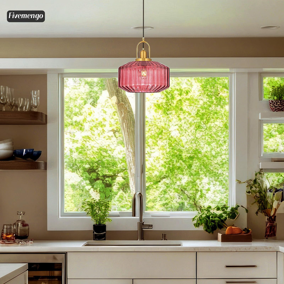 11.8in Mid Century Modern Pendant Light Gold Large Wine Red Glass (Wine Red & Gold Hardwire / 11.8in)