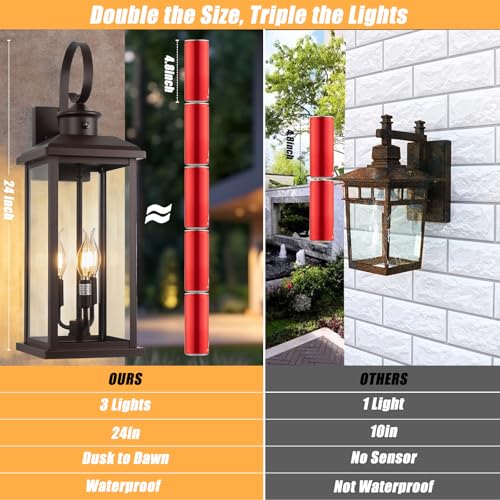 24" Dusk to Dawn Outdoor Wall Lights 2 Pack Bronze 3 (Bronze / Dusk to Dawn)