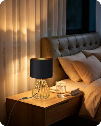 Black and Gold Table Lamp (Black Velvet + Gold)