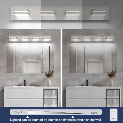 LED Modern Bathroom Vanity Light Fixtures (4-Light, 30-Inch / Nickel, 100%-0% White)