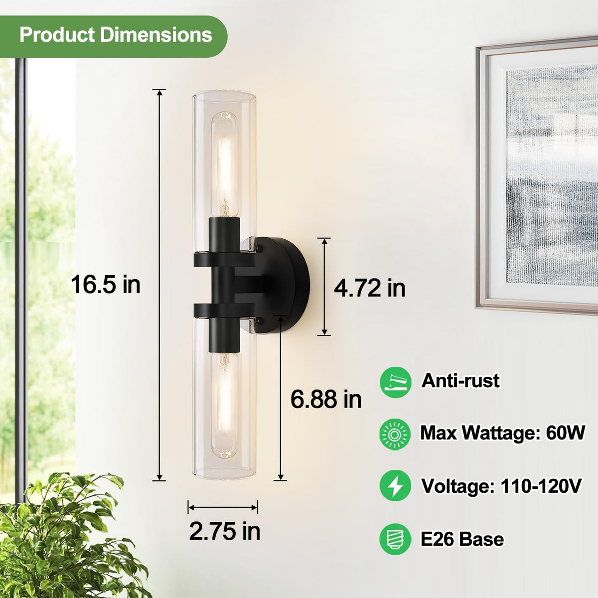 Hardwired Wall Sconces Set of Two (Matte Black / Hardwired-16 Inch-2PC)