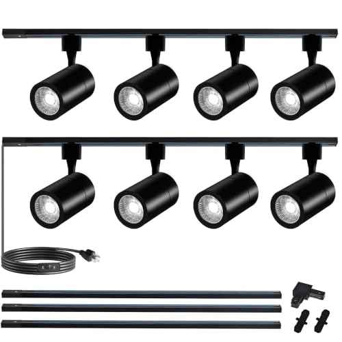 J&L Type LED Track Lighting Kit Dimmable Adjustable Angle Light Heads (Black)