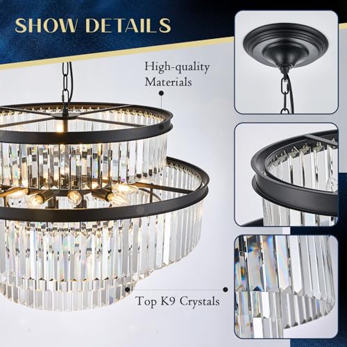Black Crystal Chandeliers 20 Lights 31" Luxury Round Chandelier (Black / Large-31”)