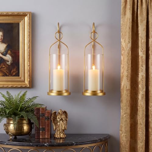 Set of 2 Gold Wall Candle Sconces Decor Wall Candle Holder for Pillar Candles (Gold)