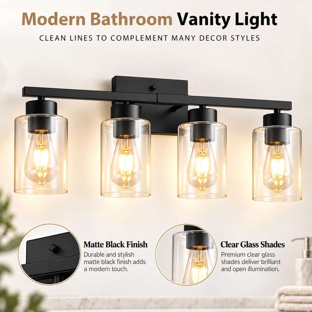 Bathroom Light Fixtures (Matte Black / 4-Light)