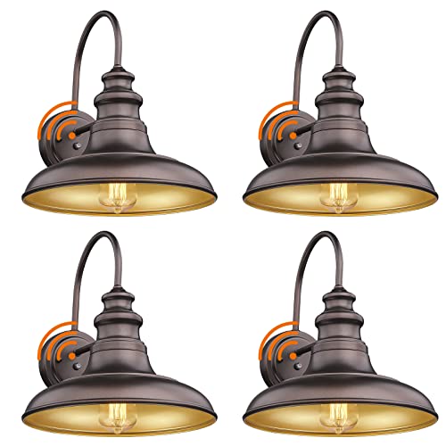 Dusk to Dawn Sensor Outdoor Barn Light Fixture Outdoor Wall Sconce Farmhouse Wall Mount Lights Exterior Light Fixture Bronze Finish Industrial Wall Lantern for Porch (Oil-Rubbed Bronze / 03-DDRZ004-4PACK(Dusk to Dawn))