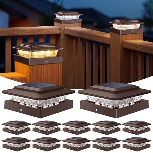 4x4 Solar Post Cap Lights Outdoor 12Pack (Brown / 12 Pack)