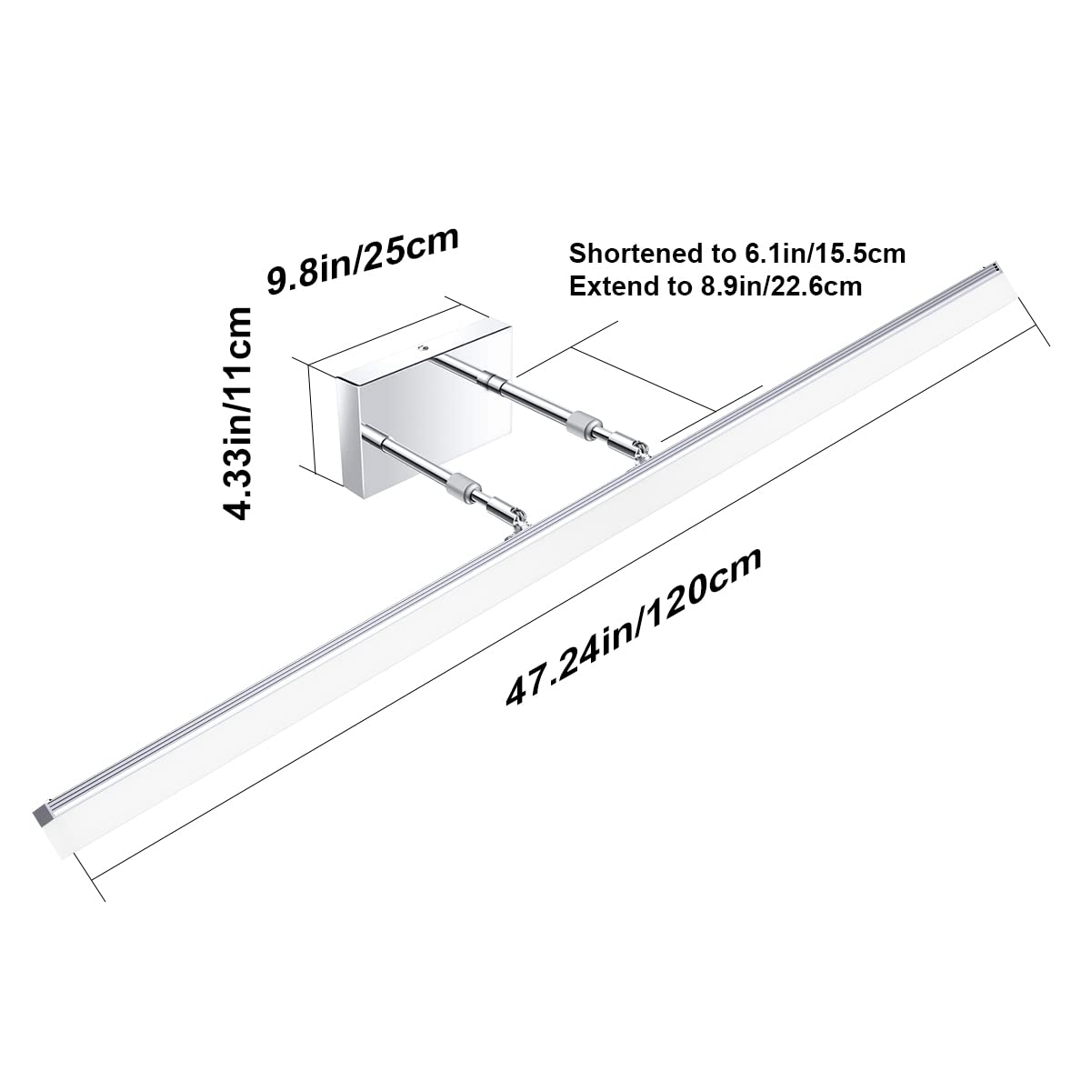 48 inch LED Vanity Lights Adjustable Bathroom Wall Light Fixtures Bathroom Lighting Fixture Over Mirror Chrome Modern Vanity Lighting 5500K (Chrome / 47.2 in)