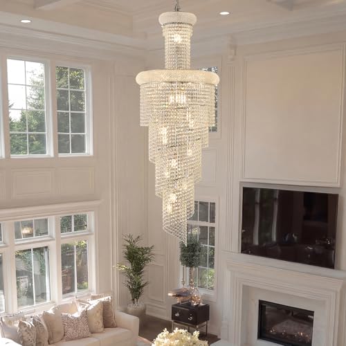 20 Light Spiral Crystal Chandelier Chrome Finish for High Ceiling Foyer Entryway Living Room Staircase 60'' H X 22'' W X 22'' D (Chrome / 60'' H X 22'' W X 22'' D)