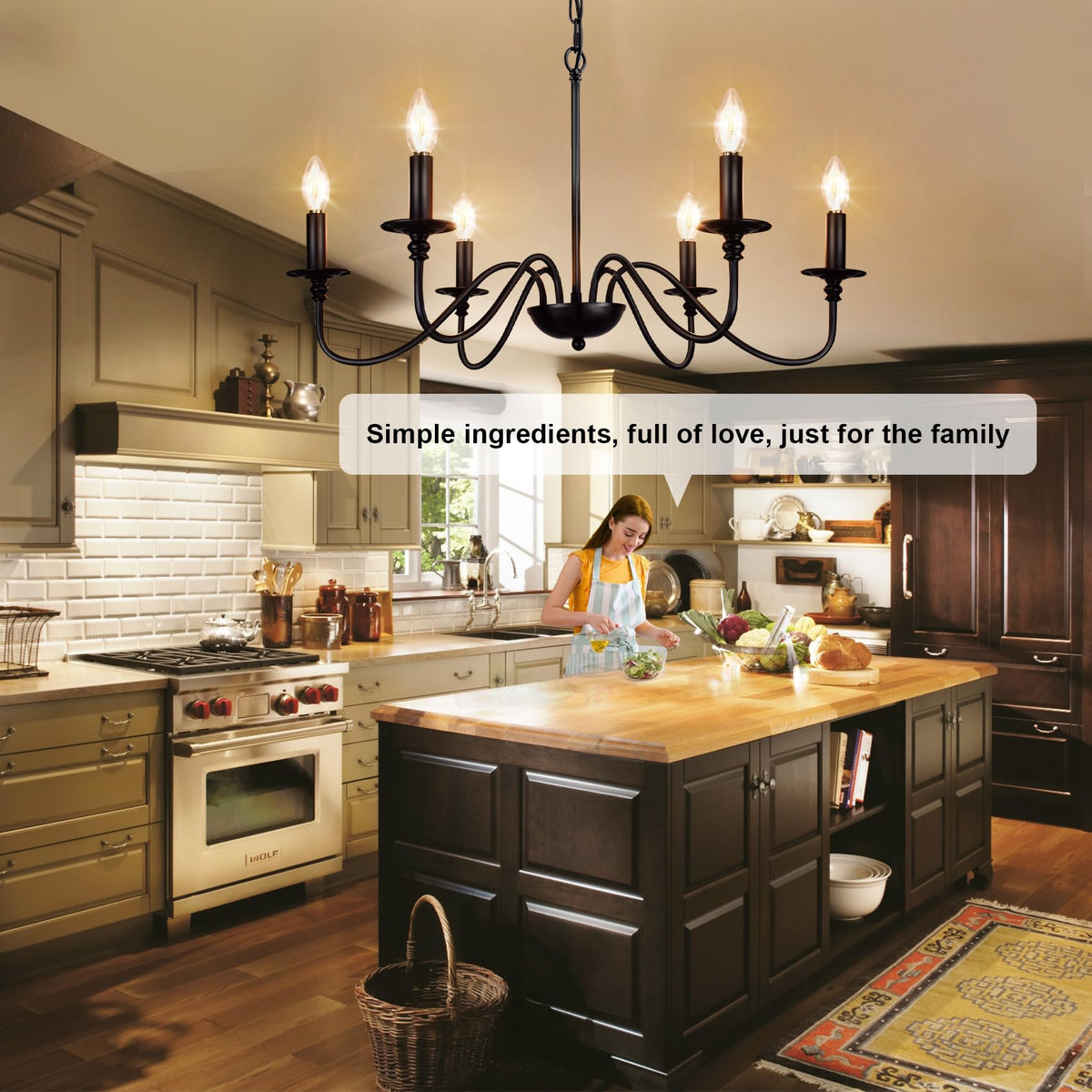 Farmhouse Chandelier for Dining Room (Black)