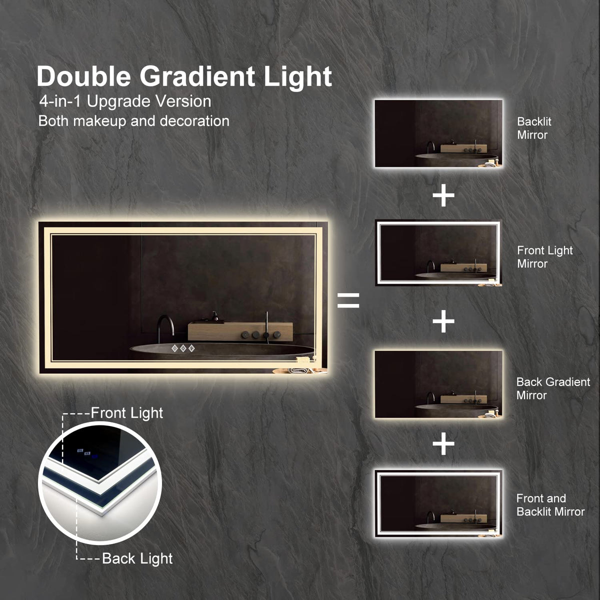 LED Bathroom Mirror (Front and Backlit / 60"L x 32"W)