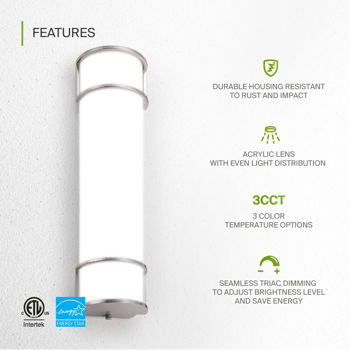 LED 24" Vanity Flush Mount Light Fixture (Brushed Nickel | Half Cylinder / 120V | 24 Inch (1pk))