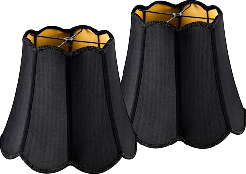 Black Wavy Floral Scalloped Lamp Shades Set of 2 Medium (Black & Gold-natural faux silk / 8"×13"×11" (Spider)-2 pcs)