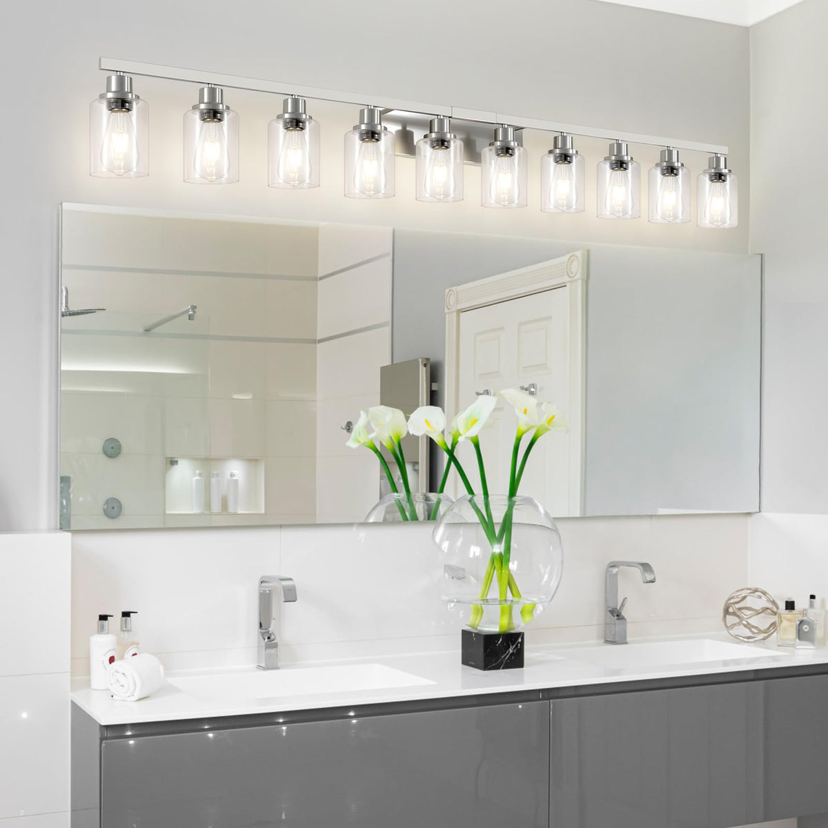 Brushed Nickel Bathroom Vanity Light 10 (Nickel / 10-light)