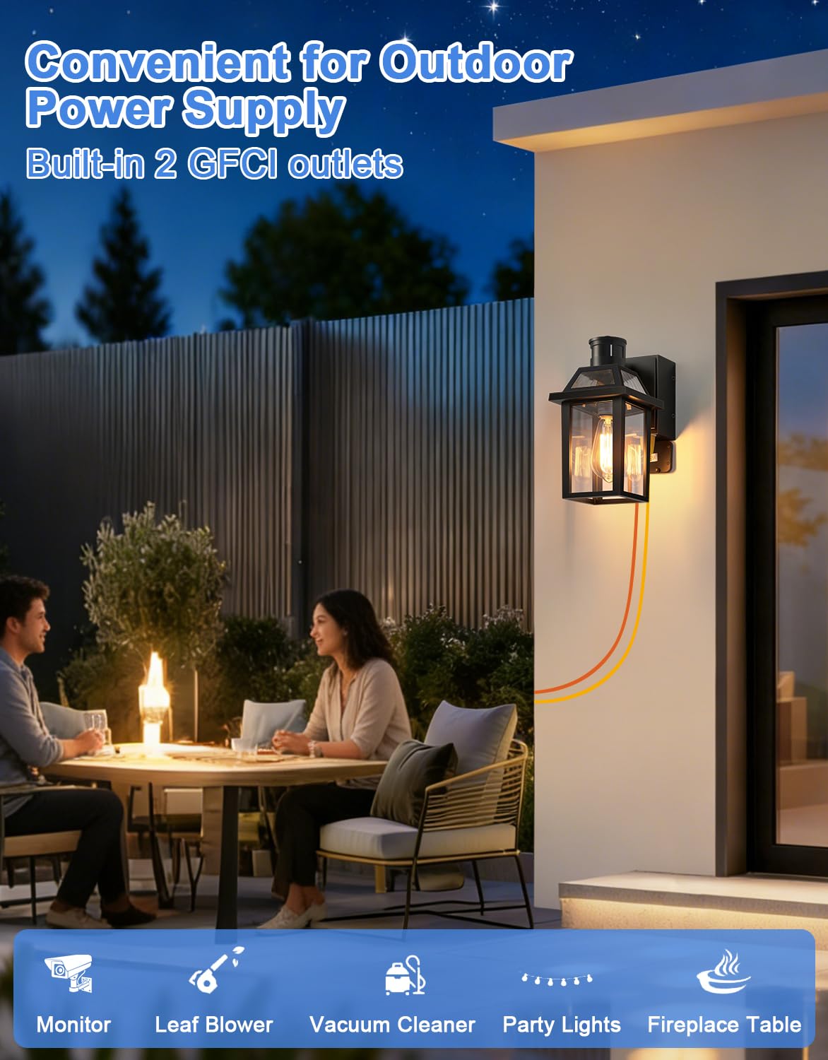 Porch Light with GFCI Outlet and Remote (Black (with Remote) / 2 Pack)