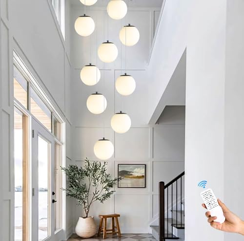 10 Light Black Chandelier with White Globe Glass Dimmable Ceiling Light Glass Pendant Light for Kitchen Island (Black-White / Globe 10-Light)