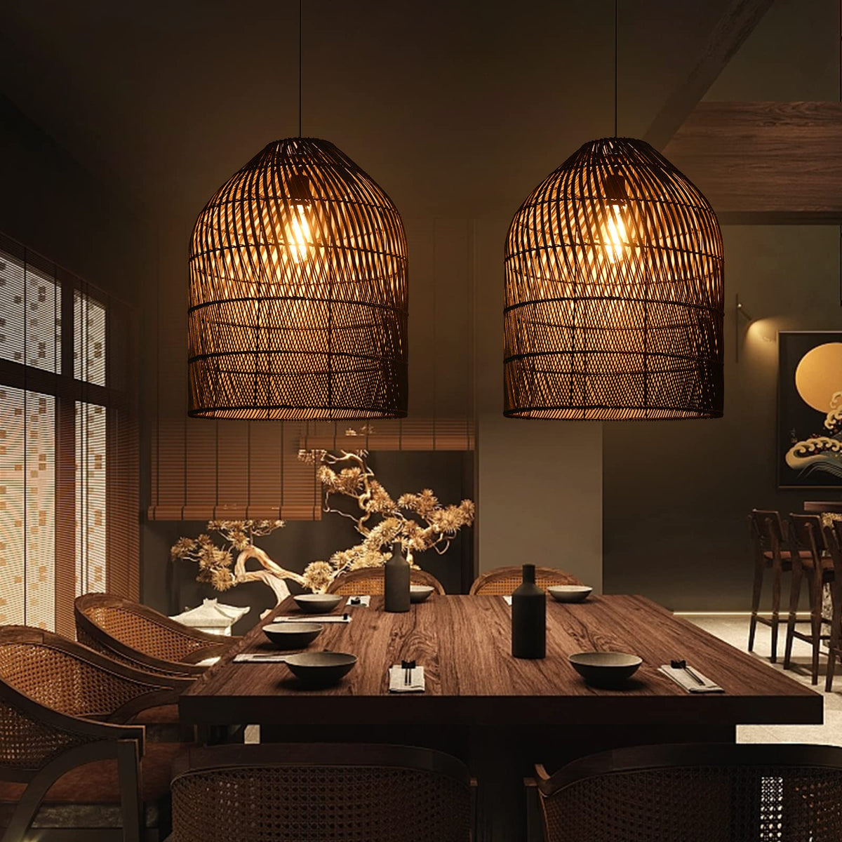 1 Light Wicker Bell Pendant Lamp (Black / 1-Light / 20.8″H)