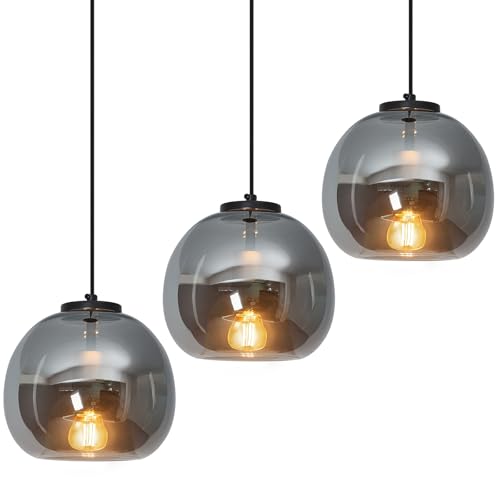 Mirror Smoke Gray Glass Pendant Lights Kitchen Island (Mirror Smoke Gray(7.87 in) / 3-Pack)