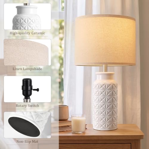 22.6" Modern Ceramic Bedside Lamps Set of 2 (White)