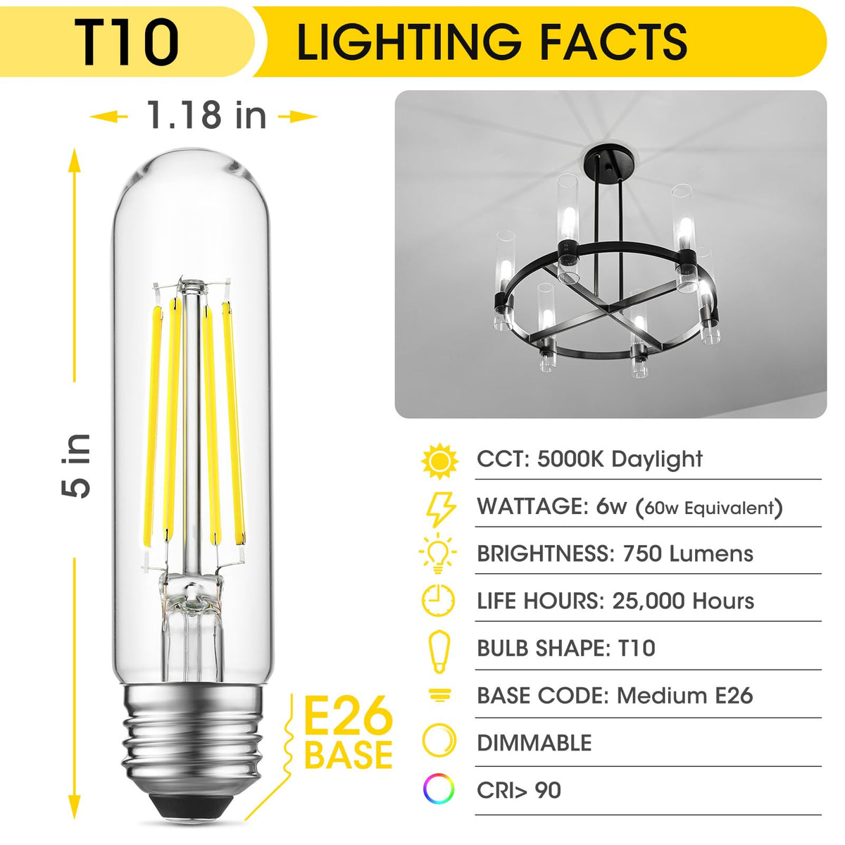5" T10 Tubular LED Light Bulb (Daylight / 5 Inch- 4 Count)
