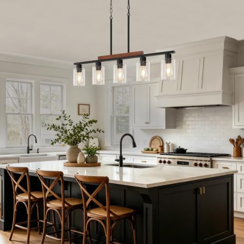 Farmhouse Kitchen Island Lighting Dining Room Light Fixtures Over Table (5-Light Clear Glass)