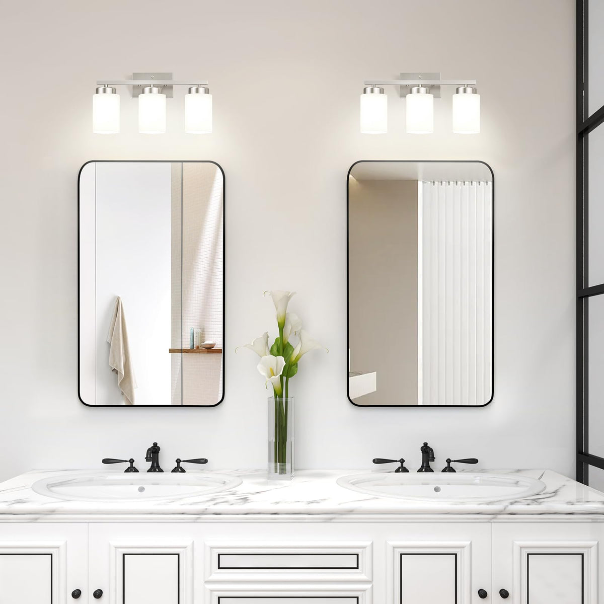 Bathroom Light Fixtures (Brushed Nickel, Milky White / 3-Light)