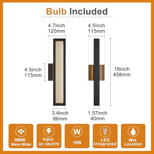 Modern Minimalis Outdoor LED Wall Sconce (18"H 18W Textured Black)
