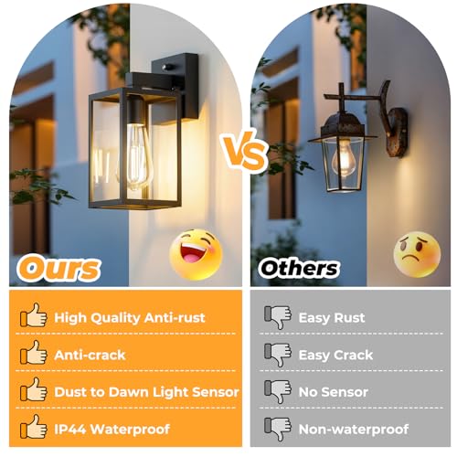 2 Pack Dusk to Dawn Outdoor Wall Light Fixtures (Black)