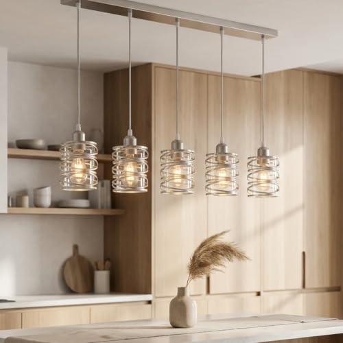Brushed Nickel 5 Lights Modern Pendant Light for Kitchen Island (Brushed Nickel Clear Glass / 5 Light)