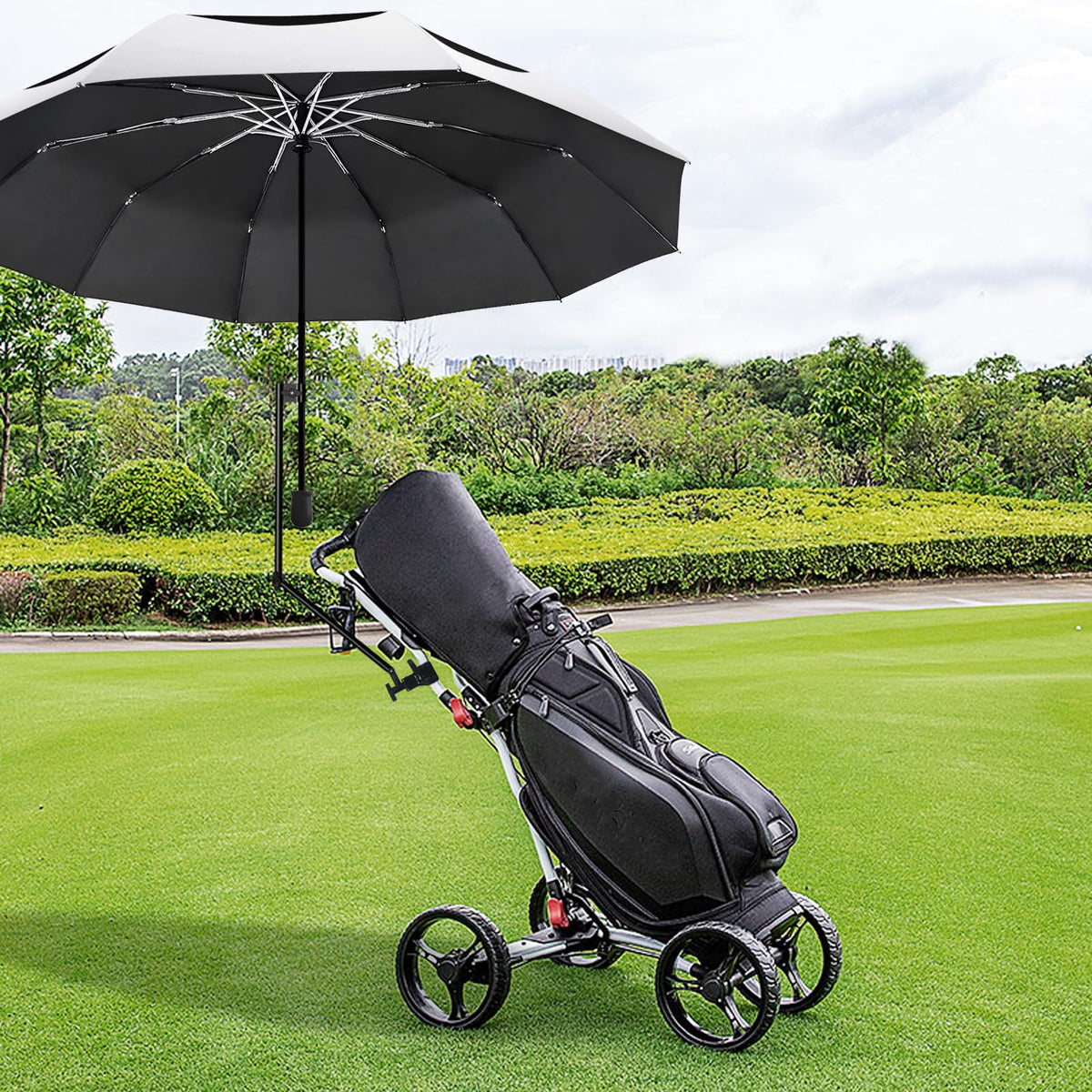 UPF 50+ Golf Umbrella with Adjustable Universal Clamp (Titanium Silver / 43.3")