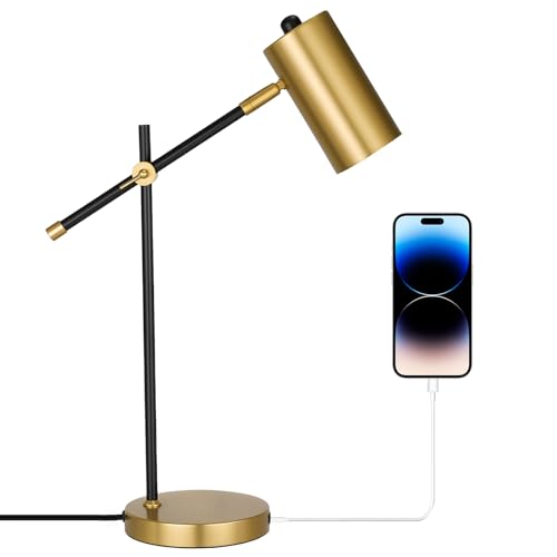 Modern Black and Gold Desk Lamp with Type C Charging Port (Black & Gold)