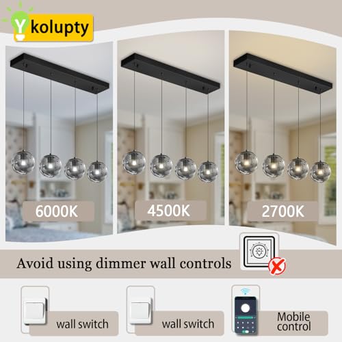 Kitchen Island Lighting Modern 4 Lights Linear Chandeliers for Dining Room (Smoke Grey / Rectangle 4-Light)