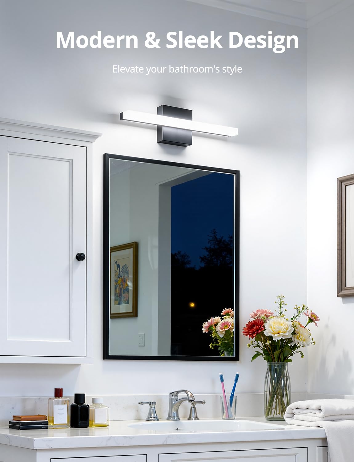 Black Bathroom Light Fixtures Over Mirror Lighting Gentle (6000K-Not Dimmable / 16inch)