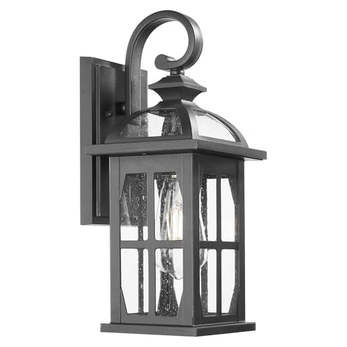 Outdoor Wall Lights (Black-Seeded Glass / Medium)