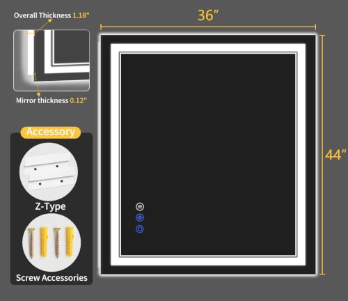36"x44" LED Bathroom Mirror with Lights (36"L x 44"W)