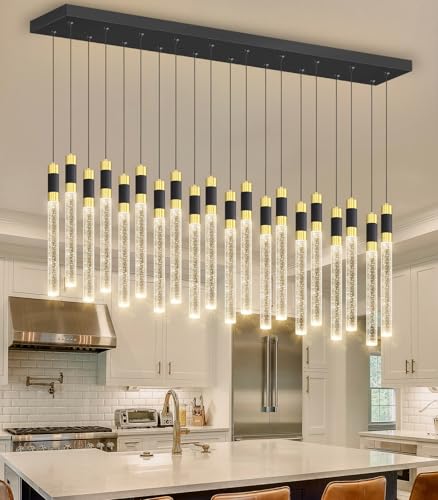 20 Lights Modern Chandeliers for Dining Room LED Dimmbale Light Fixture for High Ceiling Pendants Lighting for Living Room (20 lights Rectangular)