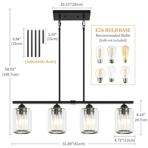 31.89'' Crystal Kitchen Island Lighting Modern Black Linear Chandelier (Black)