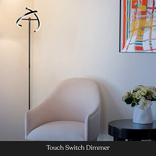 Halo Split Modern Bright LED Torchiere Floor Lamp for Offices (Jet Black)