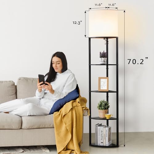 Corner Floor Lamp with Shelves (Black)