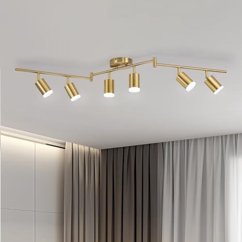 6 Light Gold Kitchen Track Lighting Fixtures Ceiling Adjustable Head (Gold / 6 Light (Ceiling Mount))