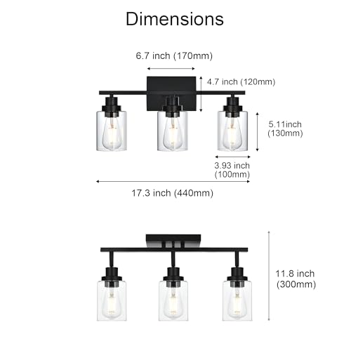 3 Light Track Lighting Kit Black Track Lighting Fixtures Bathroom Wall Sconces Ceiling Mount Kitchen Tracking Lights (Black / 3-Light)