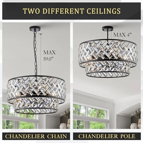 24" Black Crystal Chandelier (Big Drum Black)