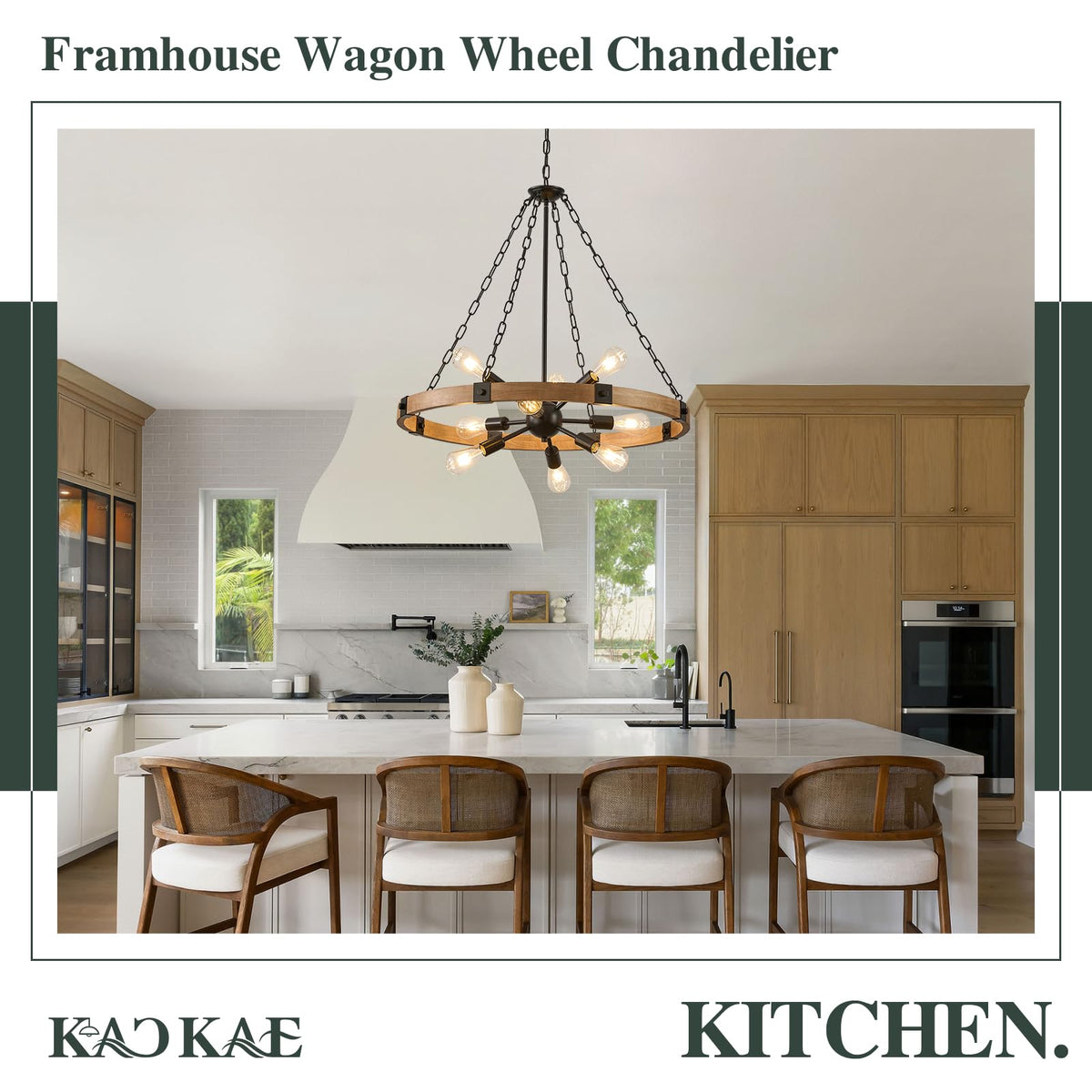 Farmhouse Wagon Wheel Chandelier 31" Wooden Chandelier Light Fixture (Oak / 31.5 inch 9-Light)