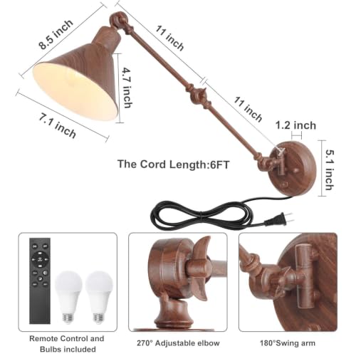 Dimmable Wall Sconce (Walnut color / 2 Pack- (Remote+Bulbs))