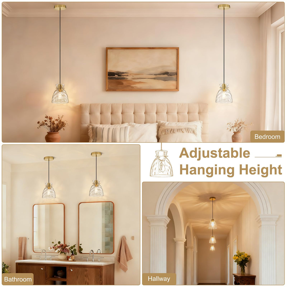 5.9" Mini Black Gold Hammered Glass Pendant Lights Kitchen Island Lighting (1-Pk Brushed Gold / D5.9")